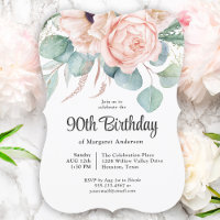Aniversário de 90 anos em floral de aquarela rosa 