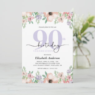 Convite Aniversário de 90 anos em Floral Pastel Elegante