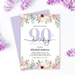 Convite Aniversário de 90 anos em Floral Pastel Elegante