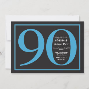 Convite Aniversário de 90 anos em quadro negro azul e pret