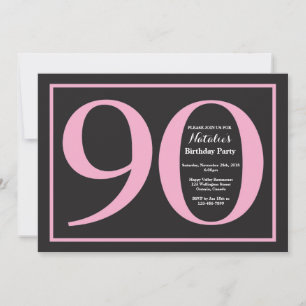 Convite Aniversário de 90 anos em quadro-negro rosa e pret