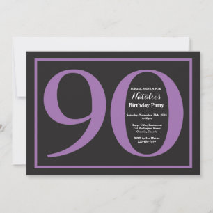 Convite Aniversário de 90 anos em quadro-negro Roxo e Pret