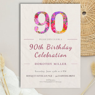 Convite Aniversário de 90 anos Floral - Celebração Elegant