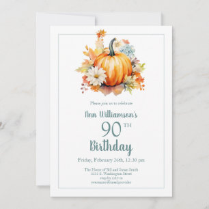 Convite Aniversário de 90 anos Floral de Aquarela de Abóbo