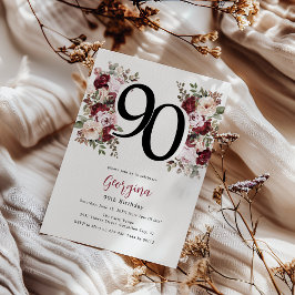 Convite Aniversário de 90 anos Floral Elegante