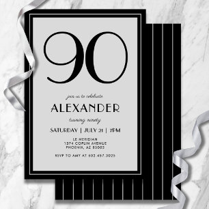 Convite Aniversário de 90 anos Moderno Minimalista Preto C