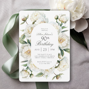 Convite Aniversário de 90 anos Peônias Florais Aquarela Br