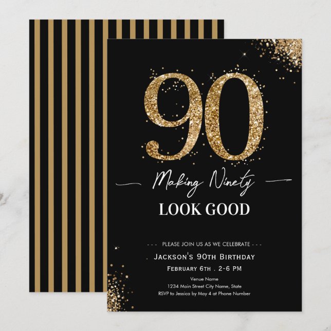 Convite Aniversário de 90 anos que parece ótimo (Frente/Verso)