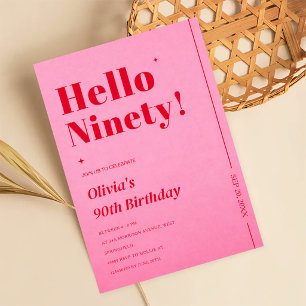 Convite Aniversário de 90 anos Rosa Vermelho Moderno, Tipo
