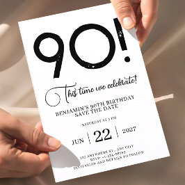 Convite Aniversário de 90 anos Save The Date Minimalista Ú
