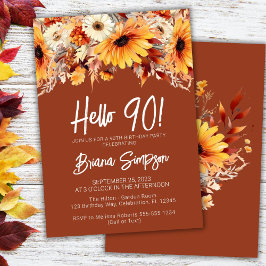 Convite Aniversário de 90 anos Terracotta Floral de Outono
