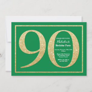 Convite Aniversário de 90 anos Verde e Dourado Brilho
