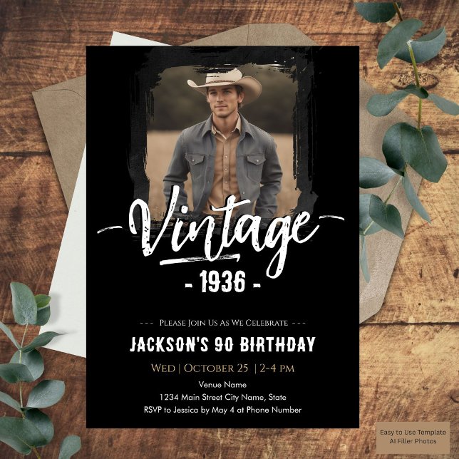 Convite Aniversário de 90 anos Vintage (Criador carregado)