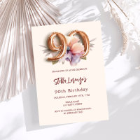 Aniversário de 90 floral de pêssego de ouro bege