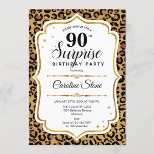 Convite Aniversário de 90 Surpresa - Branco Dourado-Leopar