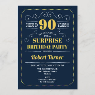 Convite Aniversário de 90 Surpresa - Marinho Dourado
