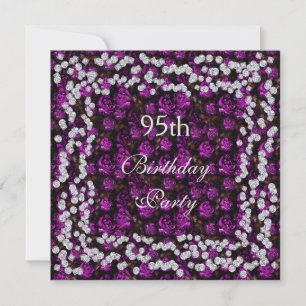 Convite Aniversário de 95 anos Elegante Floral & Diamantes