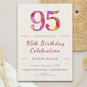 Convite Aniversário de 95 anos Floral - Celebração Elegant