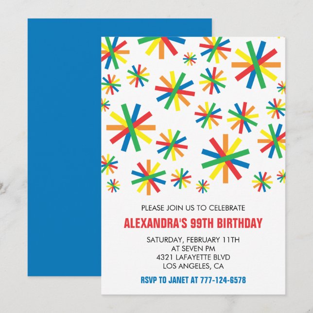 Convite Aniversário de 99 anos Classic Confetti (Frente/Verso)