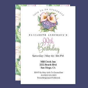 Convite Aniversário de 99 anos Pretty Pastel Calla Lily