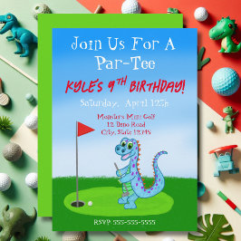 Convite Aniversário de 9 anos com tema de Golfe de Dinossa