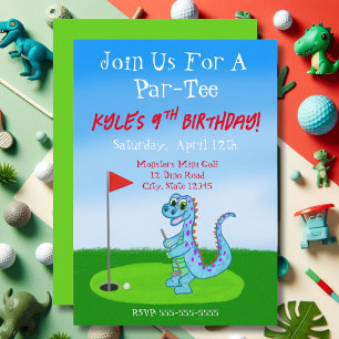 Convite Aniversário de 9 anos com tema de Golfe de Dinossa