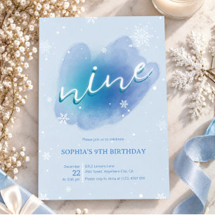 Convite Aniversário de 9 anos de Água Congelada Azul de Aq