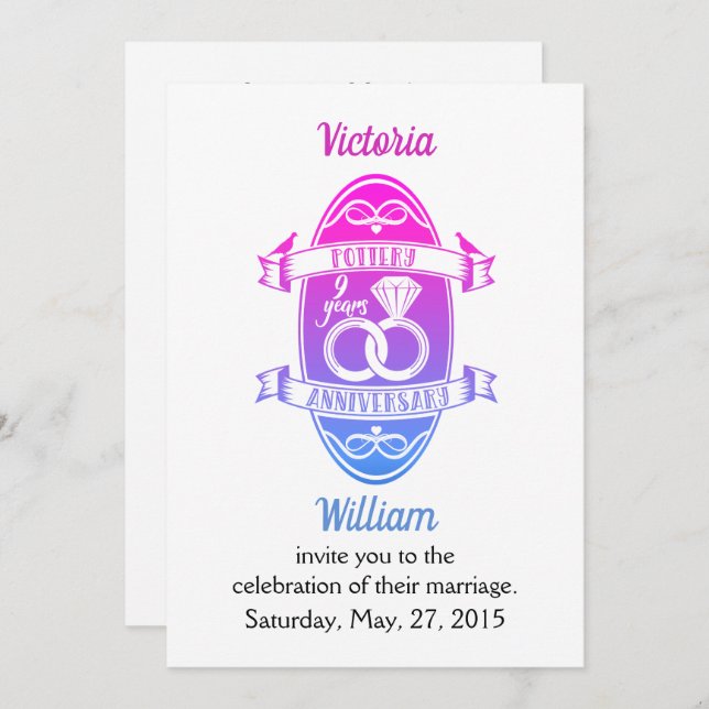 Convite Aniversário de 9 anos de casamento tradicional cer (Frente/Verso)