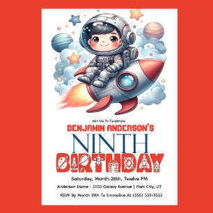Convite Aniversário de 9 anos do menino astronauta foguete