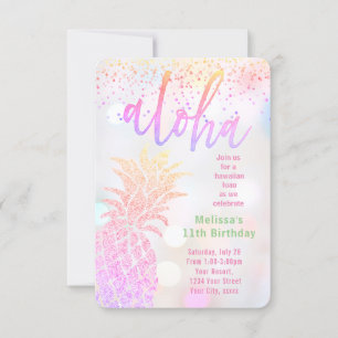 Convite aniversário de abacaxi com brilho falso