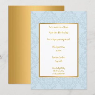 CONVITE ANIVERSÁRIO DE ABSTRATO AZUL-LUXO-DOURADO