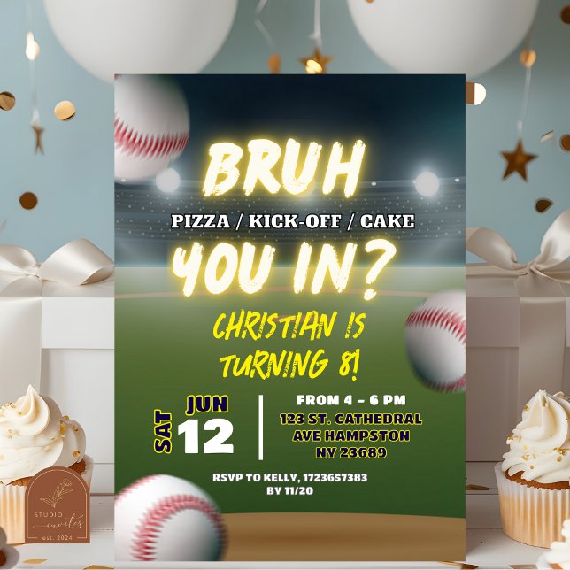 Convite Aniversário de Adolescente Menino Bruh de Beisebol (Criador carregado)