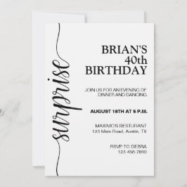 Convite Aniversário de Adulto Preto e Branco Minimalista