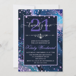 Convite Aniversário de Ágata Falsa Brilho Azul e Roxo
