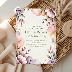 Convite Aniversário de Água-forte Floral Elegante