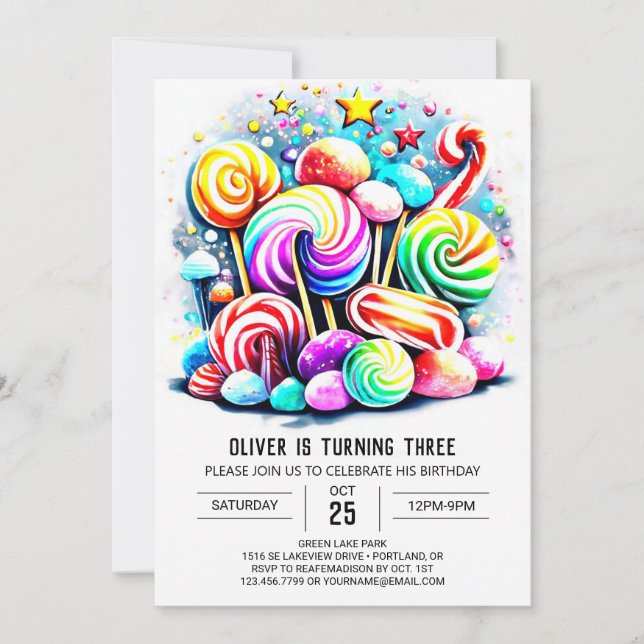 Convite Aniversário de algodão doce personalizado (Frente)