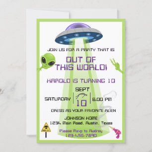 Convite Aniversário de Alien Fora do Mundo Qualquer Idade