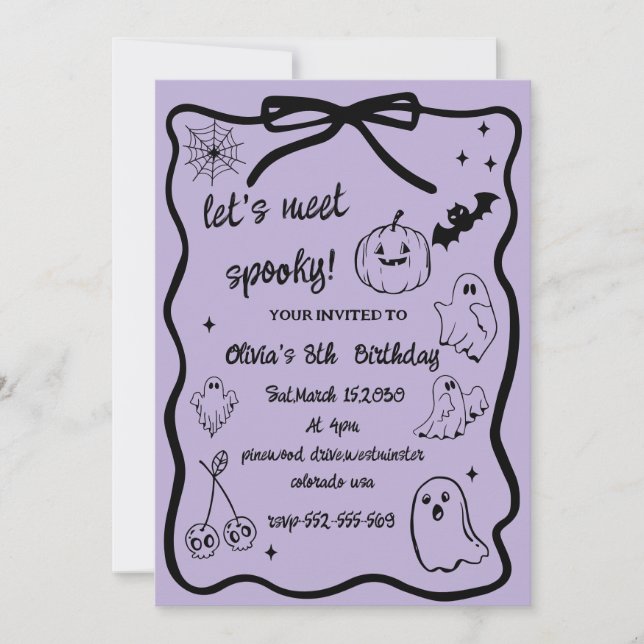 Convite aniversário de alloween doodle assustador (Frente)