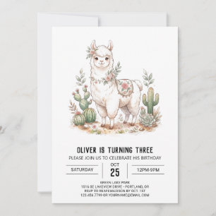 Convite Aniversário de Alpaca Sketch Cream