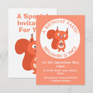 Convite Aniversário de animação de esquilo vermelho