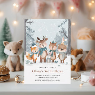 Convite Aniversário de Animais da Floresta de Inverno