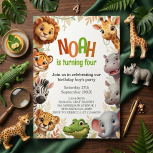 Convite Aniversário de Animais da Selva Fofos
