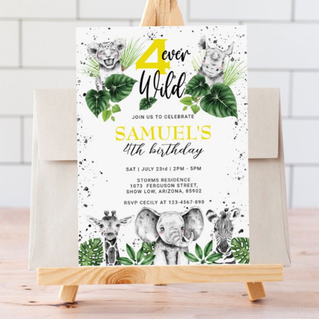 Convite Aniversário de Animais de Safari Pretos e Brancos (Criador carregado)