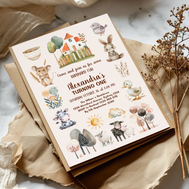 Convite Aniversário de Animais do Barnyard fazendas (Criador carregado)