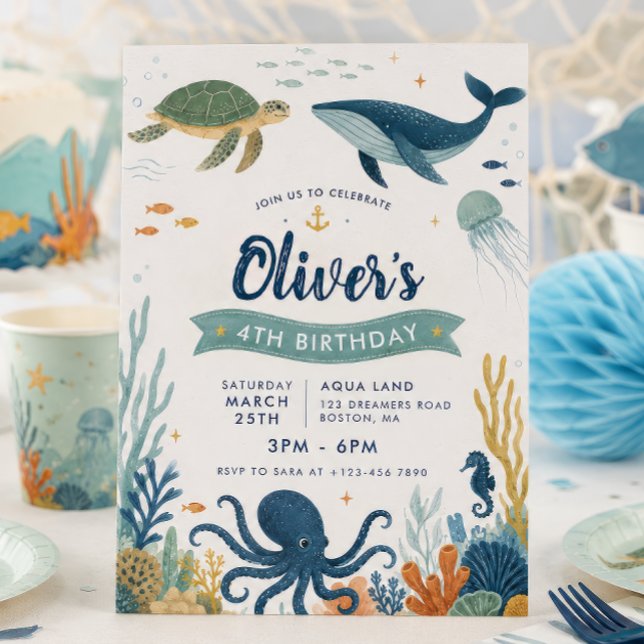 Convite Aniversário de Animais do Oceano Debaixo do Mar (Criador carregado)