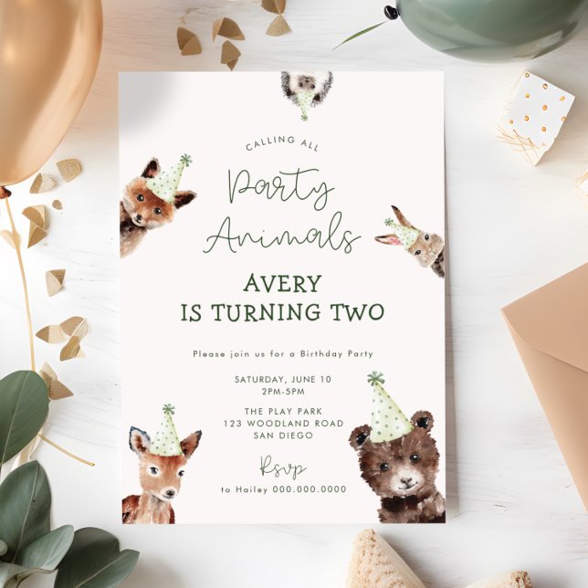 Convite Aniversário de Animais do Partido Woodland (Criador carregado)