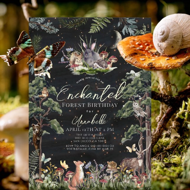 Convite Aniversário de Animais Florestais Encantados (Enchanted Forest Woodland Animals Kid's Birthday Invitation)