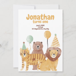 Convite Aniversário de Animais Selvagens Cutes