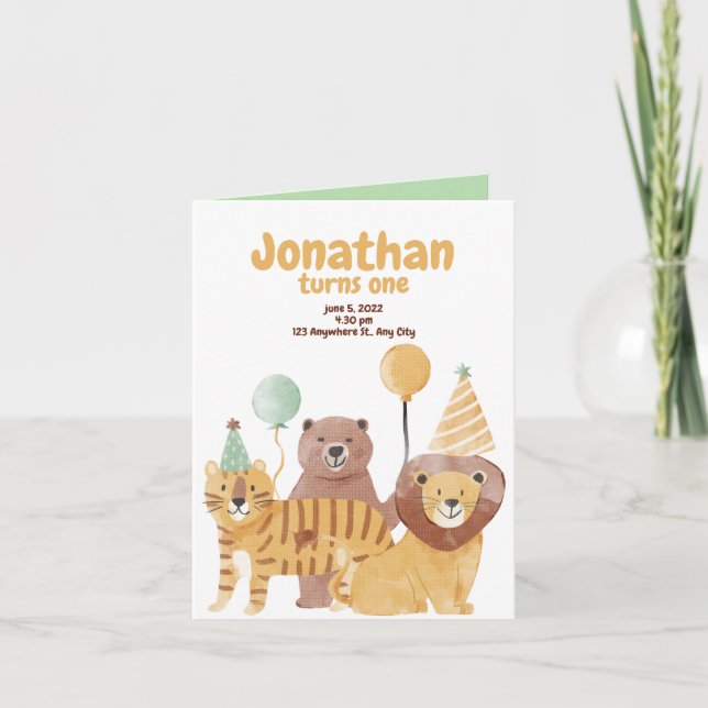 Convite Aniversário de Animais Selvagens Cutes (Frente)