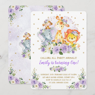 Convite Aniversário de Animais Selvagens Selvagens Florest